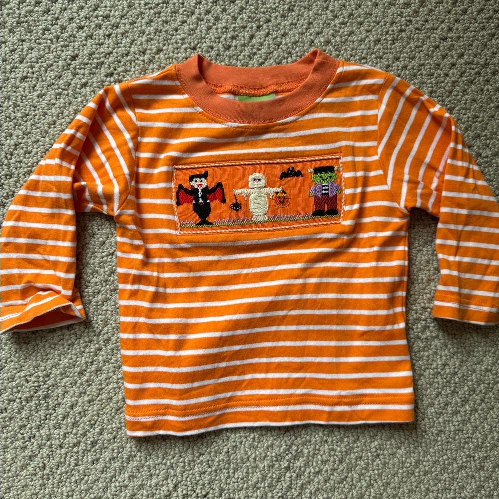 Kids Halloween Smocked Striped Tee - Orange & White